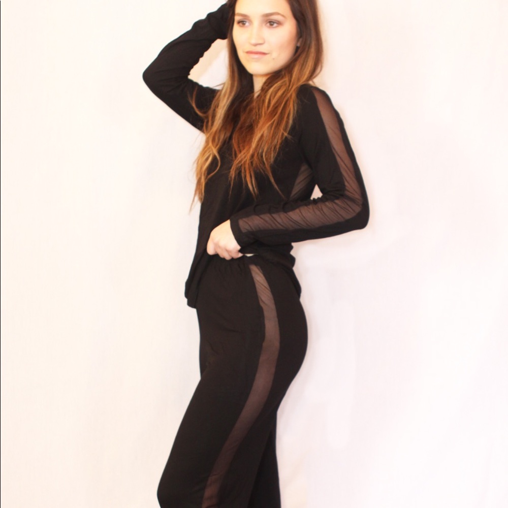 Women’s Black two piece mesh sides pjs Plus pajama